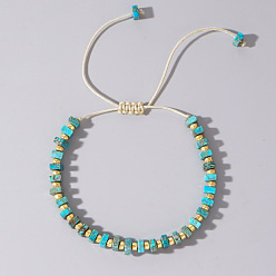 Бирюза Регулируемые ретро бохо винтажные квадратные окрашенные браслеты из натуральной императорской яшмы с плетением из бусин для женщин и мужчин, бирюзовые