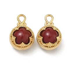 Красный 304 подвески из нержавеющей стали смолы, плоский круглый с цветными чарами, реальный 18 k позолоченный, вакуумное покрытие pvd, долговечный, красные, 22x14.5x11 мм, отверстие : 3x2.5 мм