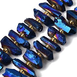 со Синим Покрытием Гальванические природный кристалл кварца бусы пряди, граненые, палочка для наггетсов, с бисером, с покрытием синим, 11~25x3~9x4~10 мм, отверстие : 1~1.2 мм, около 19~26 шт / нитка, 7.09~7.48'' (18~19 см)