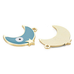 Dark Turquoise Rack Plating Alloy Enamel Pendants, Cadmium Free & Nickel Free & Lead Free, Moon with Eye, Light Gold, Dark Turquoise, 25x20.5x2mm, Hole: 1.8mm