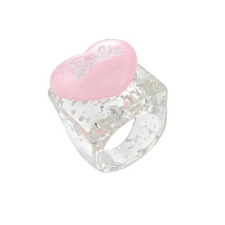 Style 2 light pink Chic Acrylic Ring with Heart-shaped Resin and Macaron Letter Design for Women's Fashion Accessories