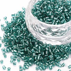 Dark Turquoise Glass Bugle Beads, Silver Lined, Dark Turquoise, 1.8~2.2x1.8~2mm, Hole: 0.8~0.9mm, about 15000pcs/pound