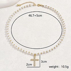 Белый Модные ожерелья с подвеской-крестом из цинкового сплава, Ожерелья из искусственного жемчуга для женщин, золотые, белые, 18.39 дюйм (46.7 см)