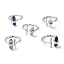 Mixed Stone Natural Mixed Gemstone Bullet Open Cuff Rings, Platinum Brass Finger Ring, Cadmium Free & Lead Free, US Size 8 1/2(18.5mm)