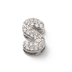 Letter S Латунные микро проложить кубического циркония бусы, долговечный, стойки покрытие, без кадмия и без свинца, Письмо с, 9.5x6x4.5 мм, отверстие : 1.8 мм