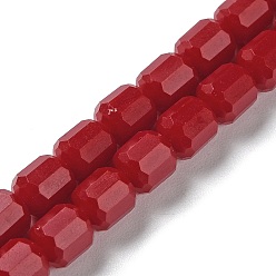 Rouge Foncé Perles verre opaque brins, tonneau à facettes, rouge foncé, 6.5~7x6mm, Trou: 1mm, Environ 78 pcs/chapelet, 20.28~21.65 pouce (51.5~55 cm)