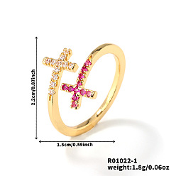 Фиолетовый Латунные микро проложить манжеты кольца кубического циркония, крестовые кольца для женщин, фиолетовые, размер США 12 3/4 (22 мм)