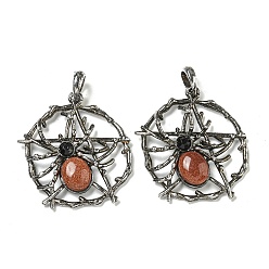 Камень с Пылевым Золотом Синтетические голдстоуновские подвески, литая пентаграмма с паучьими подвесками, античное серебро, 44.5x39x7 мм, отверстие : 7.5x6.5 мм