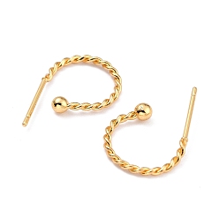 Real 18K Gold Plated 304 Stainless Steel Stud Earring Findings, Half Hoop Earrings, Twist Ring, Real 18k Gold Plated, 12.5x18.5x1.2mm, Pin: 0.7mm