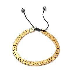 Golden Synthetic Non-magnetic Hematite Arrow Braided Bead Bracelets, Golden, Inner Diameter: 2-1/2~3-7/8 inch(6.4~9.8cm)