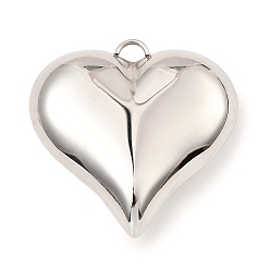 Stainless Steel Color 304 Stainless Steel Pendants, Heart Charm, Stainless Steel Color, 35x35.5x10mm, Hole: 3x4mm