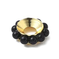 Черный Латуни европейского бисера, с ABS имитации жемчуга, ионное покрытие (ip), долговечный, без свинца и без кадмия, золотые, рондель, чёрные, 12~13x4 мм, отверстие : 4.5 мм