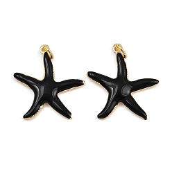 Черный Латунные эмалевые подвески в виде морских звезд, прелести морских животных, с прыжковых колец, золотые, стойки покрытие, без кадмия и без свинца, долговечный, чёрные, 22x20.5x2.5 мм, отверстие : 3.4 мм