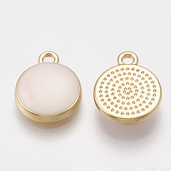 Bisque Alloy Pendants, with Enamel, Flat Round, Light Gold, Bisque, 12.5x10x2.5mm, Hole: 2mm