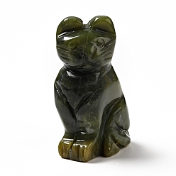 Нефрит Украшения для выставки товаров скульптуры из натурального китайского нефрита, для домашнего офисного стола, кошка, 48~50x31~33x21~23 мм