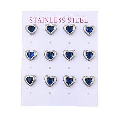 Синий 304 Серьги из нержавеющей стали, с микро проложить кубического циркония, цвет нержавеющей стали, синие, 10x9 мм