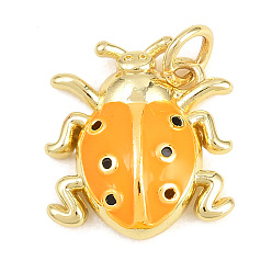Желтый Латунные микропаве прозрачные подвески с фианитом, с эмалью, Подвески в виде жука/божьей коровки, долговечный, стойки покрытие, без свинца и без кадмия, реальный 18 k позолоченный, желтые, 15.5x14x4 мм, отверстие : 3.5 мм
