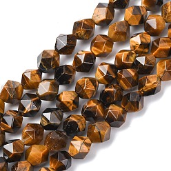 Тигровый глаз Граненые натуральные тигровые глазки, звезды вырезать круглые бусы, 7~8x7 мм, отверстие : 1 мм, около 47 шт / нитка, 14.37'' (36.5 см)