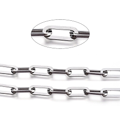 Stainless Steel Color 304 Stainless Steel Paperclip Chains, Flat Oval, Drawn Elongated Cable Chains, Unwelded, Stainless Steel Color, 6.5mm, Links: 16x6.5x1mm