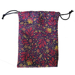 FireBrick Lint Packing Pouches Drawstring Bags, Birthday Gift Storage Bags, Rectangle with Flower Pattern, FireBrick, 18x13cm