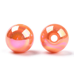 Corail Perles acryliques opaques, de couleur plaquée ab , ronde, corail, 12x11mm, Trou: 2.5mm, environ566 pcs / 500 g