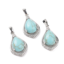 Synthetic Turquoise Synthetic Turquoise Pendants, Teardrop Charms, with Platinum Tone Rack Plating Brass Findings, 32x19x10mm, Hole: 8x5mm