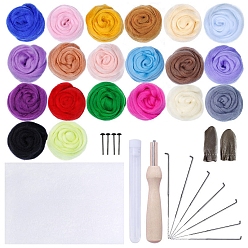 Mixed Color DIY Needle Felting Kits, with 20 Colors Wool Felts, Punch Needles, Foam Pad, Finger Guard and Craft Eyes for Beginners Arts, Mixed Color, 20 colors, 3g/color, 60g/set