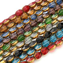 Mixed Color Electroplate Transparent Glass Beads Strands, with Golden Plated Edge, Faceted Oval, Mixed Color, 8~9x6.5x5mm, Hole: 1.2mm, about 37pcs/strand, 23.78 inch(60.4cm)
