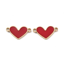 FireBrick Ion Plating(IP) 304 Stainless Steel Enamel Connector Charms, Love Heart Links, Golden, Valentine's Day, FireBrick, 8.5x16x1mm, Hole: 1.6mm