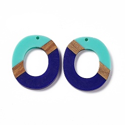 Dark Blue Opaque Resin & Walnut Wood Pendants, Donut Charms, Dark Blue, 38x32.5x3.5mm, Hole: 2mm