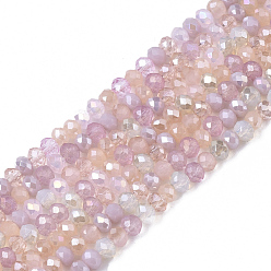 Pink Electroplate Glass Beads Strands, AB Color Plated, Faceted, Rondelle, Pink, 3x2.5mm, Hole: 0.7mm, about 188~190pcs/16.93 inch~17.71 inch(43~45cm)