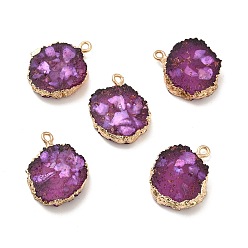 Purple Transparent Resin Pendants, Nuggets Charm, with Light Gold Tone Iron Findings and Gold Foil, Purple, 21~23x17~20x5.5mm, Hole: 1.6mm
