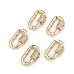 Real 18K Gold Plated Brass Micro Pave Cubic Zirconia Screw Carabiner Lock Charms, for Necklaces Making, Long-Lasting Plated, Oval, Clear, Real 18K Gold Plated, 17.1x10.5x2mm