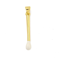 White Real 18K Gold Plated Brass Pendants, with Enamel, Stick Charm, White, 29x3.5mm, Hole: 3.5mm