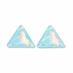 Pale Turquoise Mocha Effect Triangle Shape Sew on Rhinestone, K5 Glass Rhinestone, Multi-Strand Link, Plated Flat Back, Sewing Craft Decoration, Pale Turquoise, 22x25x7mm, Hole: 1mm