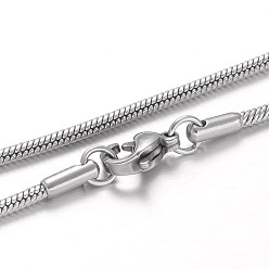 Stainless Steel Color 304 Stainless Steel Snake Chain Necklaces, with Lobster Claw Clasps, Stainless Steel Color, 17.7 inch(45cm), 1.5mm