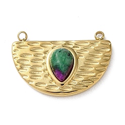 Рубин В Цоизита Вакуумное покрытие pvd 316 подвески из нержавеющей стали, с натуральным рубином в цоизите, полукруглый, реальный 18 k позолоченный, 12.5x18x4 мм, отверстие : 1.2 мм