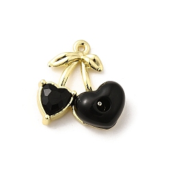Черный Подвески из сплава , вишня, смолой и горный хрусталь, стойки покрытие, без свинца, без кадмии и без никеля, золотые, чёрные, 19x17x6 мм, отверстие : 1 мм