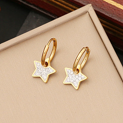 1# star Pendientes de acero inoxidable con pedrería completa, diseño de estrella y luna, elegantes tachuelas de corazón