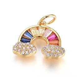 Real 18K Gold Plated Brass Micro Pave Cubic Zirconia Pendants, with Jump Ring, Long-Lasting Plated, Rainbow, Colorful, Real 18K Gold Plated, 11.5x14x2mm, Hole: 3.5mm