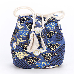 Cornflower Blue Chinese Style Printed Cotton Packing Pouches Drawstring Bags, Square, Cornflower Blue, 10x11cm