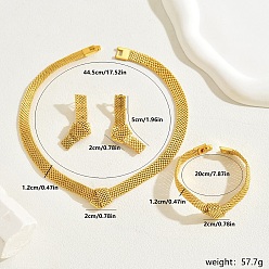 Золотой Преувеличенный европейский стиль узел в форме железной сетки цепочка ожерелье и браслет и висячие серьги-гвоздики комплекты ювелирных изделий для банкета, золотые