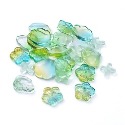 Lime Electroplate Transparent Glass Beads, Mixed Shapes, Lime, 5~21x6~14x3~10mm, Hole: 0.9~1.2mm