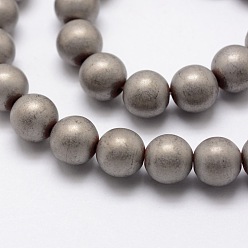 Platinum Plated Electroplate Non-magnetic Synthetic Hematite Beads Strands, Matte Style, Round, Platinum Plated, 8mm, Hole: 1.5mm, about 50pcs/strand, 15.7 inch