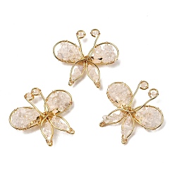 Хрусталь Брошь в виде бабочки из натурального кварца, латунные и железные булавки для одежды, золотые, 45~47x48~50 мм