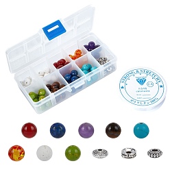 Mixed Color SUNNYCLUE DIY Yoga Chakra Bracelet Making Kits, with Gemstone Beads, Tibetan Style Alloy Spacer Beads and Clear Elastic Crystal Thread, Mixed Color, 10mm, Hole: 1mm, 110pcs