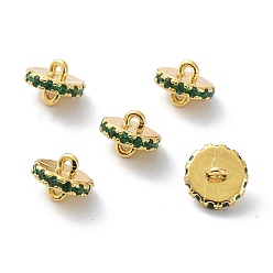 Green Eco-Friendly Brass Links Connectors, with Cubic Zirconia, Long-Lasting Plated, Real 18K Gold Plated, Flat Round, Green, 7x5.5mm, Hole: 1mm