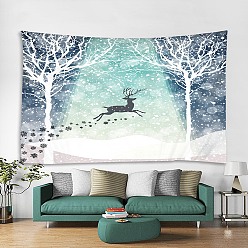 Honeydew Christmas Theme Polyester Wall Hanging Tapestry, for Bedroom Living Room Decoration, Rectangle, Elk Pttern, Honeydew, 1300x1500mm