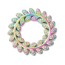 Rainbow Color Ion Plating(IP) Rainbow Color 304 Stainless Steel Linking Rings, Leaf Wreath, 22x1.5mm, Inner Diameter: 10mm