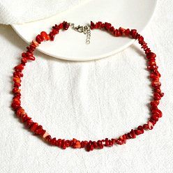 Red coral Beachy Purple Crystal Collar Necklace for Women - Unique Stone Chips and Beads Jewelry